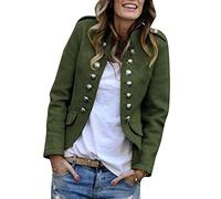 Damen Blazer Elegant Anzugjacke Mantel mit Knopfleiste Military Blazer Lang Blazer Slim Fit Blazer Freizeit Stehkragen Business Büro Anzug Jacken