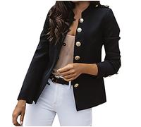 Damen Blazer Elegant Anzugjacke Mantel mit Knopfleiste Military Blazer Lang Slim Fit Freizeit Stehkragen Business Büro Anzug Jacken (,Schwarz)