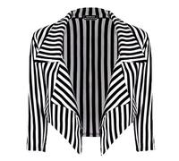 Damen-Blazer, gestreift, bauchfrei, Wasserfall-Blazer, Jacke Gr. M-L, Schwarz-weiß gestreift