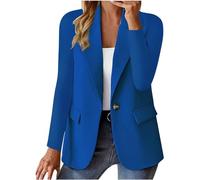 Damen-Blazer, lässig, locker, leicht, vorne offen, Sommerjacken, langärmelig, Arbeit, Büro, Blazer, Outfits, 06 Blau, M