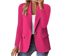 Damen-Blazer, lässig, locker, leicht, vorne offen, Sommerjacken, langärmelig, Arbeit, Büro, Blazer, Outfits, 06 Hot Pink, S