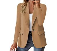 Damen-Blazer, lässig, locker, leicht, vorne offen, Sommerjacken, langärmelig, Arbeit, Büro, Blazer, Outfits, 06 Khaki, L