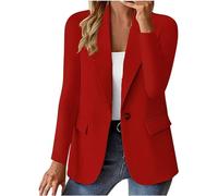 Lässiger Blazer für Damen, langärmelig, Arbeit, Büro, Blazer, locker, leicht, Sommer, offene Vorderseite, Anzugjacken, Outfit, 06 Rot, XL