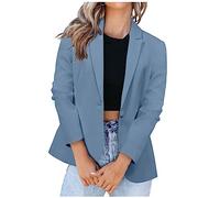 Damen-Blazer, langärmelig, Arbeit, Büro, Blazer, lässig, locker, leicht, Sommer, offene Vorderseite, Anzugjacken, Outfit, 03 Hellblau, L