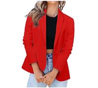 Damen-Blazer, langärmelig, Arbeit, Büro, Blazer, lässig, locker, leicht, Sommer, offene Vorderseite, Anzugjacken, Outfit, 03 Rot, M