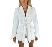 Damen-Blazer mit Wickelfront und Gürtel, 2024, langärmelig, Revers, vorne offen, übergroß, Business, Arbeit, Büro, Jacken, Blazer mit Gürtel(Farbe:White,Größe:S)