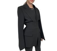 Damen-Blazer mit Wickelfront und Gürtel, 2024, langärmelig, Revers, vorne offen, übergroß, Business, Arbeit, Büro, Jacken, Blazer mit Gürtel(Farbe:Schwarz,Größe:M)