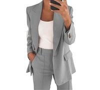 Damen Blazer Mode Slim Cardigan Temperament Anzug Jacke Open Front Einkerbter Blazer, grau, 44