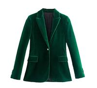 Damen-Blazer, Samt, schmale Passform, einfarbig, langärmelig, mit einem Knopf, Grün, Grüner Blazer, M