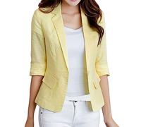 Damen Blazer Sportlich Elegant 3/4 Arm, Leinen Blazer Damen Kurz Kurzblazer Damen Elegant Anzugjacke Sommerjacke Leicht Tailliert Leinen-Blazer Sommer Übergangsjacke Regular Fit Blazerjacken