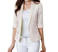 Damen Blazer Sportlich Elegant 3/4 Arm, Leinen Blazer Damen Kurz Kurzblazer Damen Elegant Anzugjacke Sommerjacke Leicht Tailliert Leinen-Blazer Sommer Übergangsjacke Regular Fit Blazerjacken