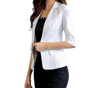 Damen Blazer Sportlich Elegant 3/4 Arm, Leinen Blazer Damen Kurz Kurzblazer Damen Elegant Anzugjacke Sommerjacke Leicht Tailliert Leinen-Blazer Sommer Übergangsjacke Regular Fit Blazerjacken