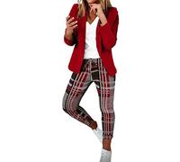 Damen Blazer Zweiteiler Fashion Leopard Blumendruck Anzug Set Langarm Anzugjacke mit Revers + Hose mit elastischer Taille und hoher Taille Business Casual Anzug Partykleidung Geschenke für Frauen