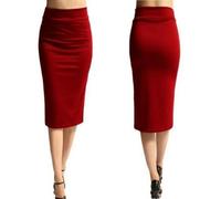 Damen-Bleistiftrock, Neuer Damen-Büro-Stretch-Enger Midi-Rock, Damen-Strickrock mit hoher Taille und mittlerer Wade, XL-Rot-L