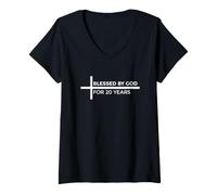 Damen Blessed By God for 20 Years T-Shirt mit V-Ausschnitt