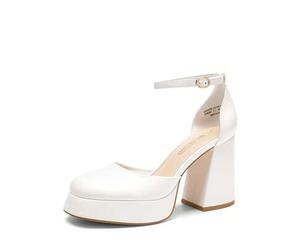Damen Blockabsatz Plateau High Heels Knöchelriemen Kleid Hochzeit Party Pumps Schuhe