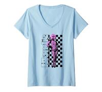 Damen Blondie Checkerboard Portrait Vintage Band T-Shirt mit V-Ausschnitt