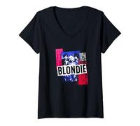 Damen Blondie NYC 1974 Splatter Vintage Band T-Shirt mit V-Ausschnitt