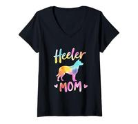 Damen Blue Heeler Dog Mama Design Bunt Blau Heeler Mom T-Shirt mit V-Ausschnitt