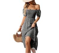 Damen Blumenkleid Elegant Lang Gesmoktes Kleid Midi A Linie Rüschen Italienische Kleider Sommer Geblümt Sommerkleid Leicht Und Luftig Midikleid Volant Schwingen Sommerkleider Frauen Corset