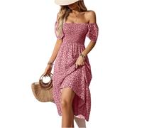 Damen Blumenkleid Elegant Lang Gesmoktes Kleid Midi A Linie Rüschen Italienische Kleider Sommer Geblümt Sommerkleid Leicht Und Luftig Midikleid Volant Schwingen Sommerkleider Frauen Corset