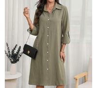 Damen Blumenmuster Langarm einreihig Lässig Hemd Midi Kleid Sommerkleider für Frauen