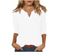 Damen Bluse 3/4 arm langerm V-Ausschnitt Tunika Sommer Tops Locker Shirt Elegant Lässig Oberteil 2025 Happy New Year 2025