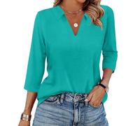 Damen Bluse 3/4 Arm T-Shirt Basic Mode Leger Slim Fit Oberteile Sommer Shirt V-Ausschnitt Tunika Tops Oberteil Damen Bluse weiß Tshirt elegant t Shirt v Ausschnitt hemdbluse Kurzarm