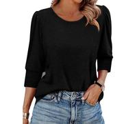Damen Bluse 3/4 Arm T-Shirt Basic Mode Leger Slim Fit Oberteile Sommer Tops Damen Elegant V-Ausschnitt Bluse mit Kragen Poloshirt Langarm Golf Polo Sommer Atmungsaktiv Tshirt