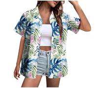 Damen Bluse Baggy Reverskragen Kurzarm 3D Digitaldruck Lässig Hawaii Style Für Urlaub Sommer Freizeitbluse Damen Bedruckt Kurzarmbluse M22