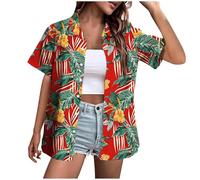Damen Bluse Baggy Reverskragen Kurzarm 3D Digitaldruck Lässig Hawaii Style Für Urlaub Sommer Freizeitbluse Damen Bedruckt Kurzarmbluse M29