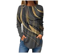 Damen Bluse Casual Langarm Oberteile Lässig Rundhals Shirt 2024 Mode Drucken Tops Elegant Langarmshirt Locker Tunika Vintage Longshirt Herbst Basic Tshirt Pullover Sweatshirt(1-Dark Gray,3XL)