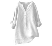 Damen Bluse Damen T-Shirt Sommer Freizeit Tops Lässig Oberteile Einfarbig Tops mit Baumwoll Leinen Tunika Comma Bluse Damen