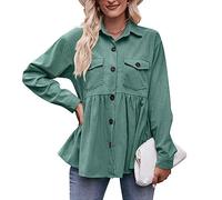 Damen Bluse Elegant, Damen-Bluse Aus Cord Vintage-Stil Solides Babydoll V-Ausschnitt Button-Down-Hemden Oberteile Lässige Lockere Langarmblusen Herbst-Winter Spleiß-Tunika-Oberteile Mäntel Mit Ta