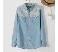 Damen Bluse Elegant, Elegante Jeanshemdbluse für Damen Mit Böhmischem Blumendruck, Jeanshemd, Lässige Rosa Button-Down-Bluse, Tunika, Lange Ärmel, Taschen, Übergröße, Blusen, Hemden für Mäd