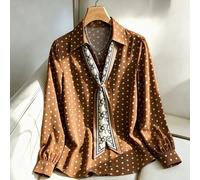 Damen-Bluse in großen Größen mit Polka Dots, langen Ärmeln, V-Ausschnitt und Schal-Dekor, Herbst/Winter-Hemd, für Büro, Party und formelle Anlässe, br