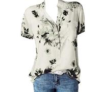 Damen Bluse Kurzarm Damenblusen Hemdbluse Oberteile Tshirt T Shirt Tops V-Ausschnitte Elegant Tunika Lose Knöpfe mit Kragen Kurz Ärmel Sommershirt Teenager Mädchen Sommershirts