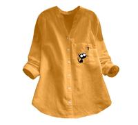 Damen Bluse Langarm Hemden Einfarbig Hemdbluse Bequeme Damen Knöpfen Shirts Hemd Casual Lose Frühling Sommer Casual Freizeithemd Büro Arbeit Blusen Damen Shirts für Frauen Streetwear (Yellow, XL)