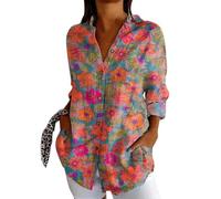 Damen Bluse Langerm V-Ausschnitt Tunika Sommer Tops Locker Shirt Elegant Lässig Oberteil Vintage Fisch Kunstdruck Hemdbluse Aquarell-Illustration Blusen Hellgrün Beige