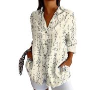 Damen Bluse Langerm V-Ausschnitt Tunika Sommer Tops Locker Shirt Elegant Lässig Oberteil Vintage Fisch Kunstdruck Hemdbluse Aquarell-Illustration Blusen Hellgrün Beige