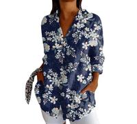 Damen Bluse Langerm V-Ausschnitt Tunika Sommer Tops Locker Shirt Elegant Lässig Oberteil Vintage Fisch Kunstdruck Hemdbluse Aquarell-Illustration Blusen Hellgrün Beige