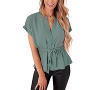 Damen Bluse mit Knopfleiste, lässig, Schößchen, Sommer-Oberteil, elegante Chiffon-Arbeitsbluse, Türkis/Ausflug, einfarbig (Getaway Solids), X-Groß