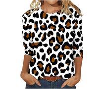 Damen Bluse Mode 3/4 Ärmel Tshirt Rundhals Oberteile Blumendruck Tunika Shirt Sommer Tops Party Dünn Longbluse Pullover Teenager Mädchen T-Shirt Longtops Locker Blusentops Große Größen für Geschenk