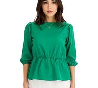 Damen Bluse Rundhals-Bluse mit 3/4 Ärmeln und Taillengummi Baumwoll-Bluse 950069 Grün 44