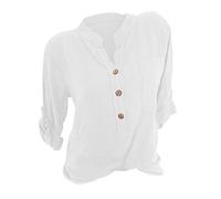 Damen Bluse Sommer Baumwolle Blusehemd Elegant Button Down Einfarbig Blusenshirt Modische Atmungsaktiv Leinenhemd Große Größen Frühling Bequem Oberteile Loose Casual Kurzarm Leinenbluse