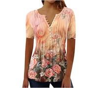 Damen Bluse Sommer Tshirt Elegant V-Ausschnitt Gestreift Einfarbig Druck Tshirt Oberteile Lässige Casual Streifen Henley Tshirt Stretch Oberteile Casual Bluse Tunika Tops Teenager Mädchen