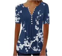 Damen Bluse Sommer Tshirt Elegant V-Ausschnitt Gestreift Einfarbig Druck Tshirt Oberteile Lässige Casual Streifen Henley Tshirt Stretch Oberteile Casual Bluse Tunika Tops Teenager Mädchen