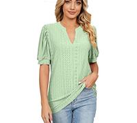 Damen Bluse Sommer Tshirt Retro Einfarbig Oberteile Kurzarm T-Shirt mit V-Ausschnitt Pullover Locker Tee Tops Basic Tunika All Match Pulli Shirt Slim Fit T Shirts Blusentops Sportshirt für Outdoor