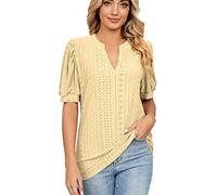 Damen Bluse Sommer Tshirt Retro Einfarbig Oberteile Kurzarm T-Shirt mit V-Ausschnitt Pullover Locker Tee Tops Basic Tunika All Match Pulli Shirt Slim Fit T Shirts Blusentops Sportshirt für Outdoor