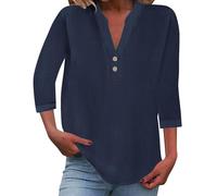 Damen Blusen Blitzangebote des Tages Aktuell Leinen Shirt Sommer Leicht Langarm Leinenbluse V-Ausschnitt Knopf Lässige T-Shirts Bluse Tunika Tops Sommerblusen Oberteile Must Haves